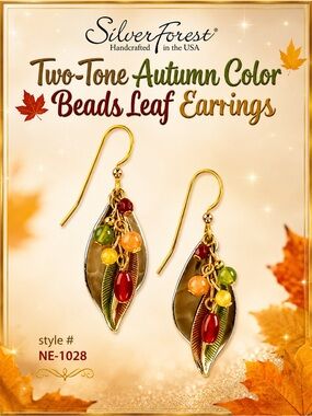 Silver Forest Two-Tone Autumn Color Beads Leaf Earrings 🍂